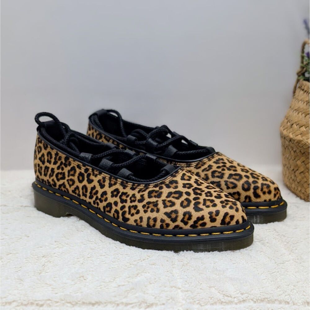 Dr. Martens Elphie II Leopard Spot Hair On Leather Pointed Toe Ballet Flats UK 6
